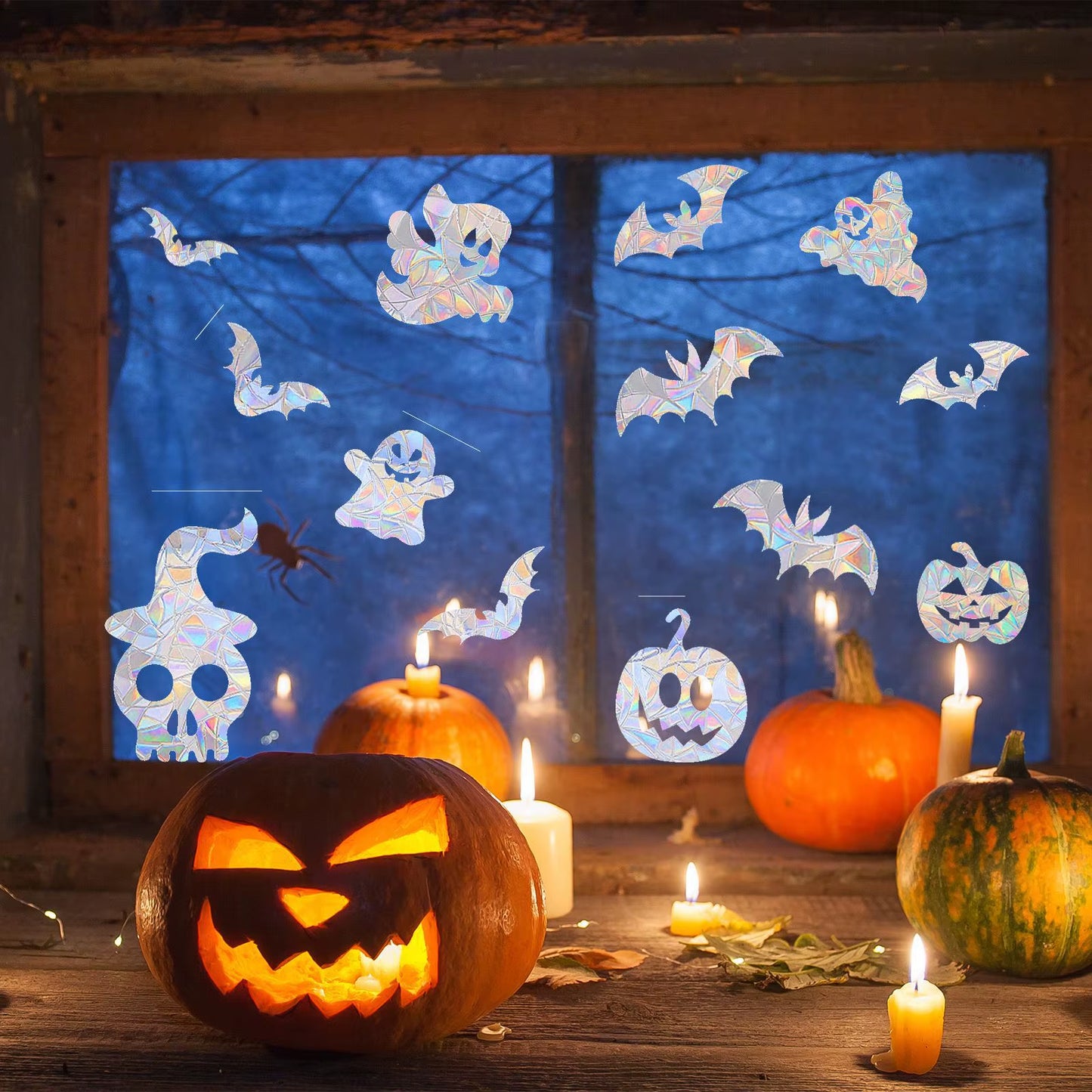 Colorful Halloween Window Stickers Sunshine Catcher Party Decor PVC Static Cling Non Adhesive Glass Decals anti Collision