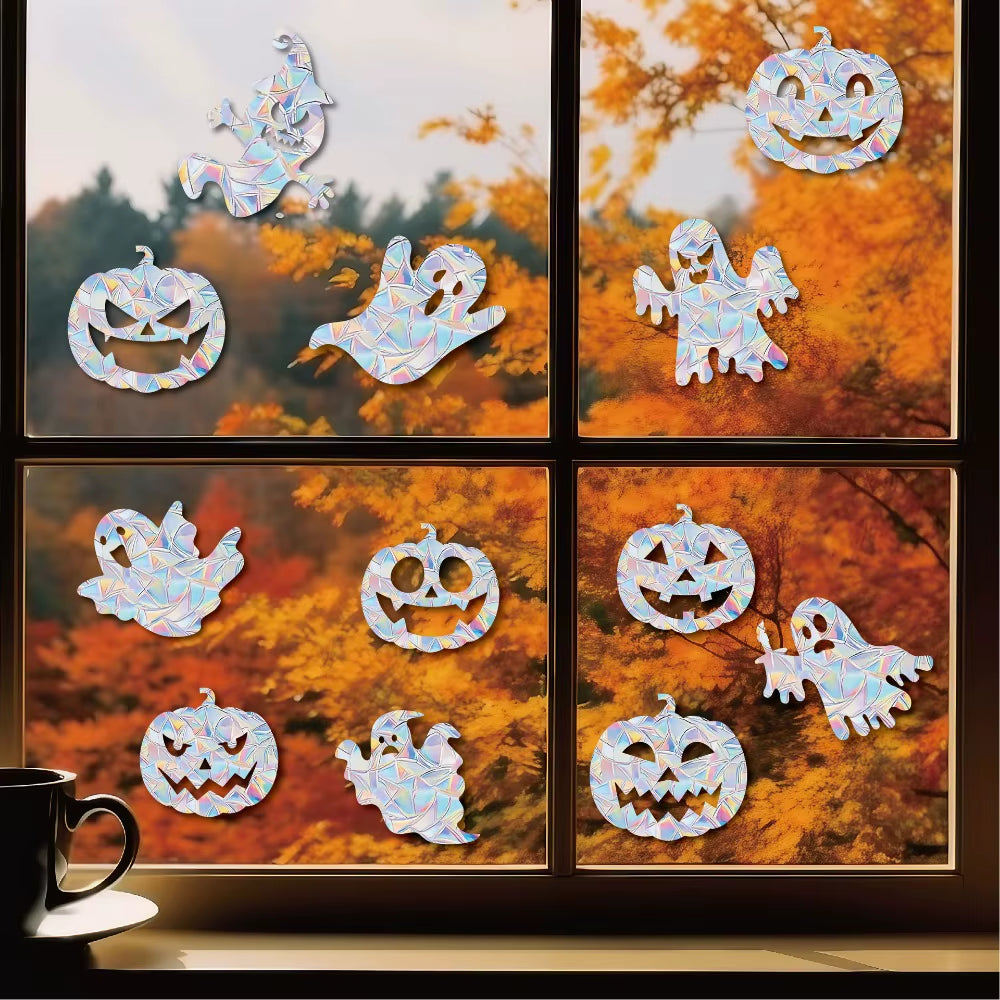 Colorful Halloween Window Stickers Sunshine Catcher Party Decor PVC Static Cling Non Adhesive Glass Decals anti Collision