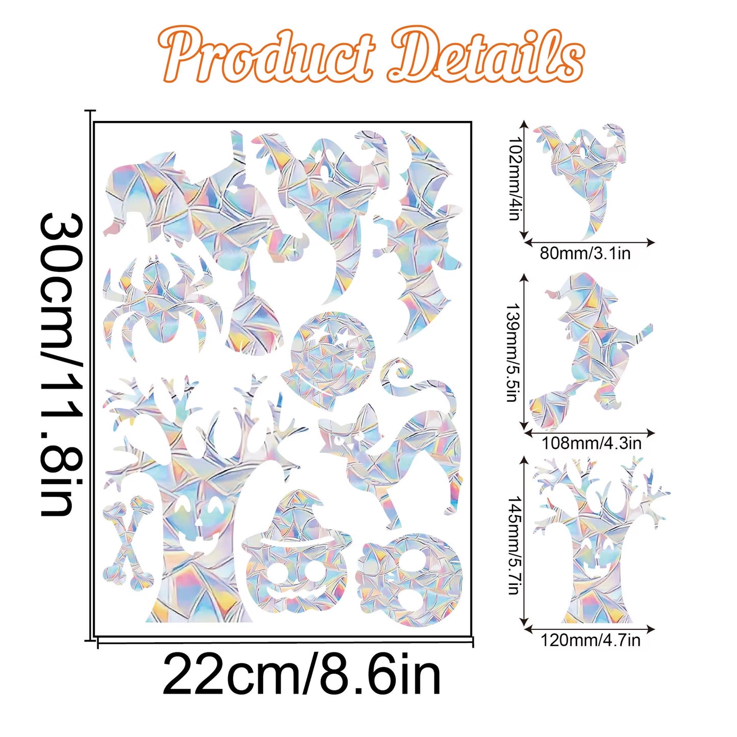 Colorful Halloween Window Stickers Sunshine Catcher Party Decor PVC Static Cling Non Adhesive Glass Decals anti Collision