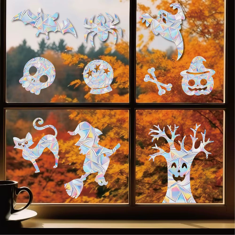 Colorful Halloween Window Stickers Sunshine Catcher Party Decor PVC Static Cling Non Adhesive Glass Decals anti Collision