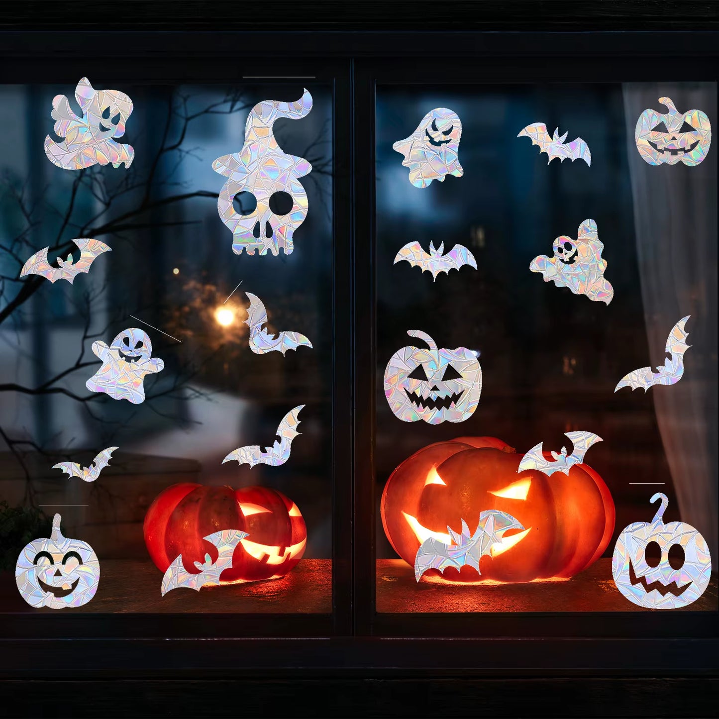 Colorful Halloween Window Stickers Sunshine Catcher Party Decor PVC Static Cling Non Adhesive Glass Decals anti Collision