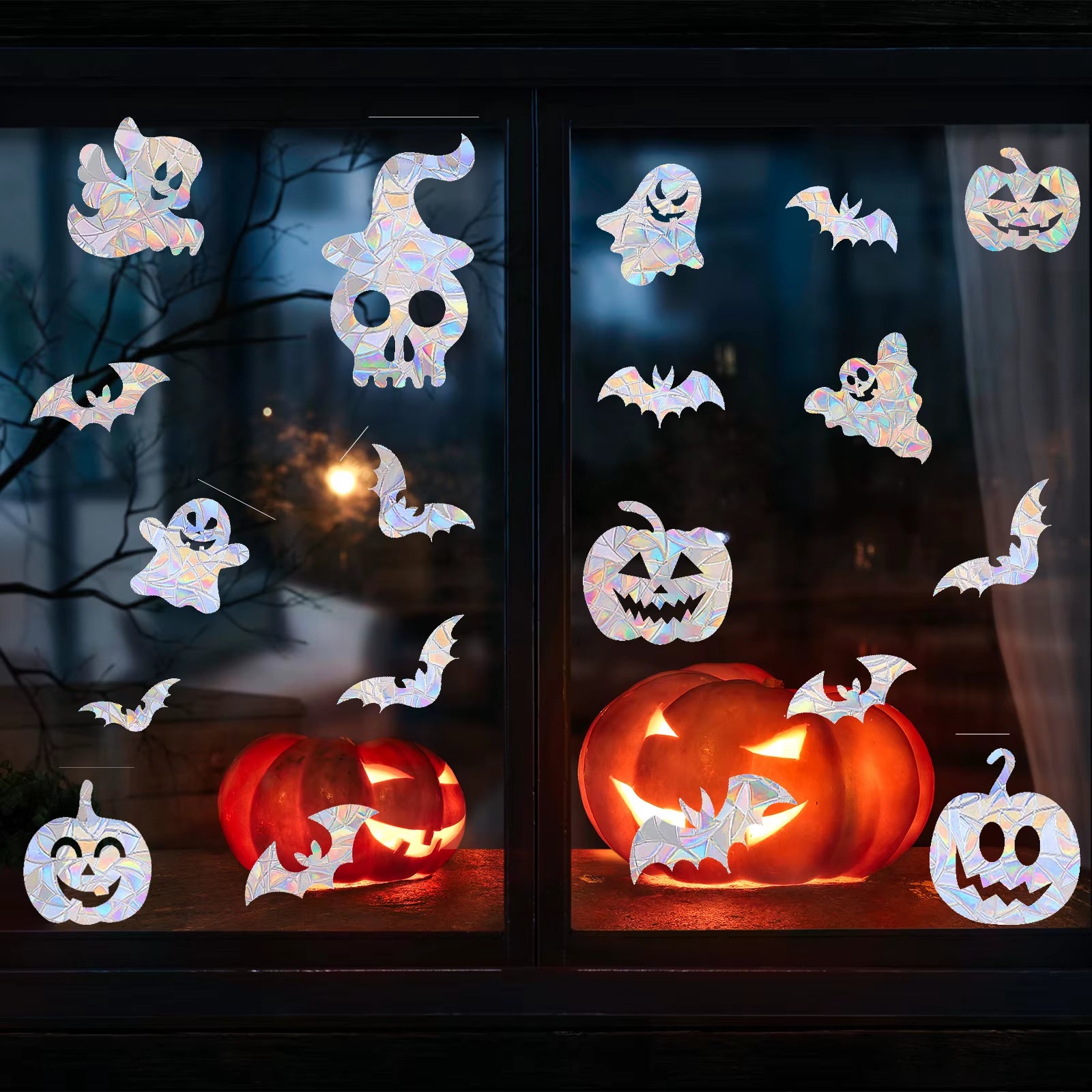 Colorful Halloween Window Stickers Sunshine Catcher Party Decor PVC Static Cling Non Adhesive Glass Decals anti Collision