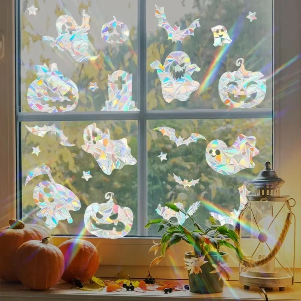 Colorful Halloween Window Stickers Sunshine Catcher Party Decor PVC Static Cling Non Adhesive Glass Decals anti Collision